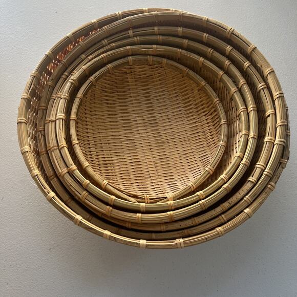 6 Nesting Brown Rounded Woven Wicker Rattan Basket Vegetable Fruit Boho Country - Picture 10 of 15